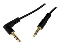 StarTech.com Câble audio slim Mini-Jack 3,5 mm vers Mini-Jack 3,5 mm coudé à angle droit de 1,8 m - M/M - Câble audio - mini-phone stereo 3.5 mm mâle pour mini-phone stereo 3.5 mm mâle - 1.8 m - noir - connecteur à angle droit - pour P/N: SV231DVGAU2A, SV431DVGAU2A MU6MMSRA