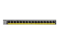 NETGEAR GS116LP - Commutateur - 16 x 10/100/1000 (PoE+) - de bureau, Montable sur rack, fixation murale - PoE+ (76 W) - Tension CC GS116LP-100EUS