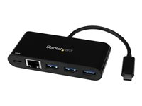 StarTech.com Adaptateur USB-C vers Gigabit Ethernet avec hub USB 3.0 à 3 ports et USB Power Delivery (US1GC303APD) - Adaptateur réseau - USB-C - Gigabit Ethernet - noir US1GC303APD